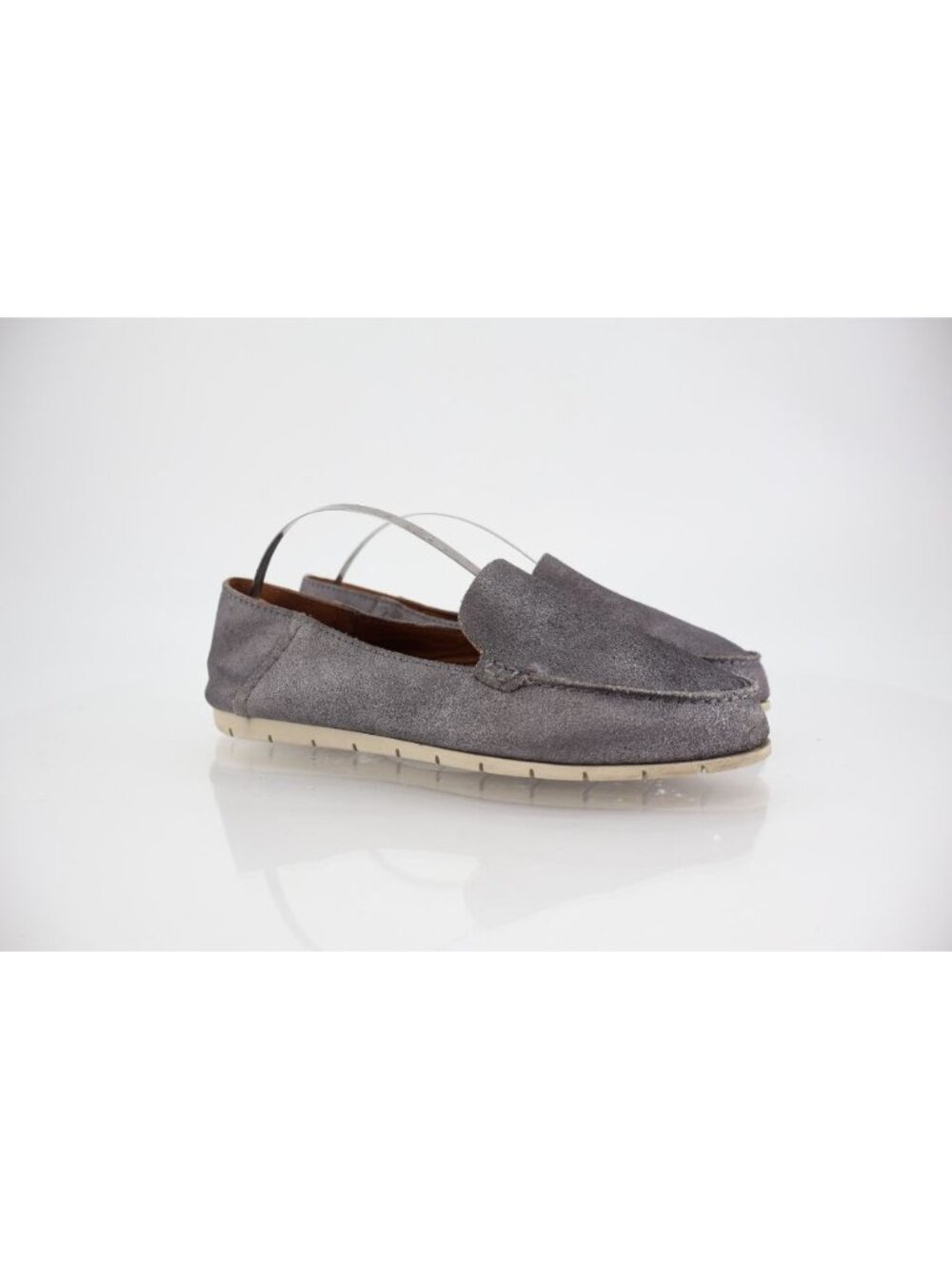 Frye Women's Sedona 6.5 M Venetian Moc Loafer Flat Shoes Silver Leather Slip On
